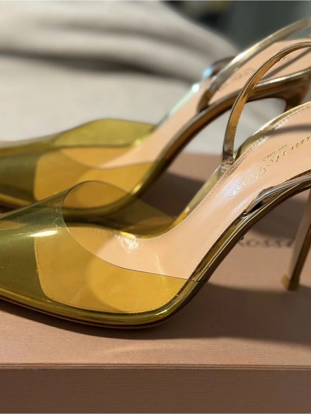 Gianvito Rossi Gold Transparent Slingback Pointed Heels